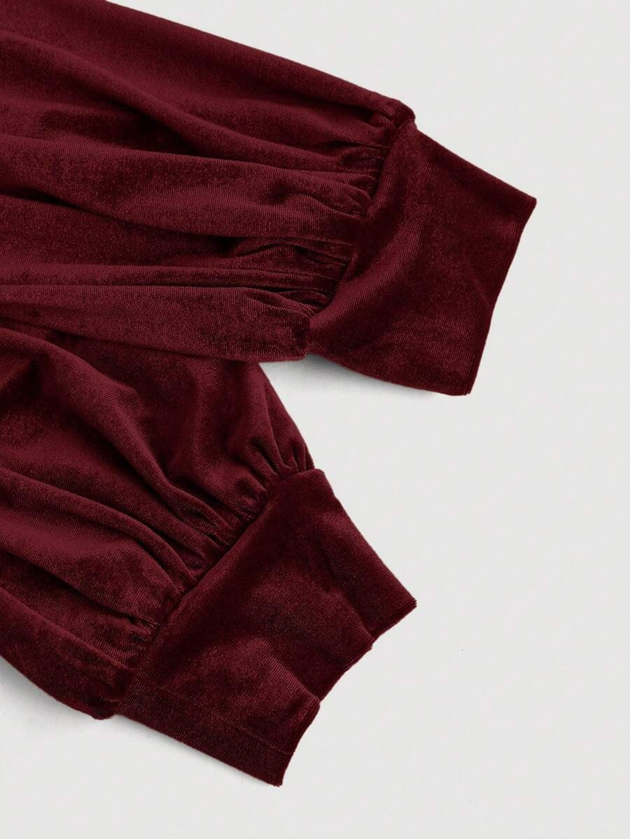 SHEIN MOD فستان قطيفة متوسط الطول بخصر ممشوق وأكمام فانوس