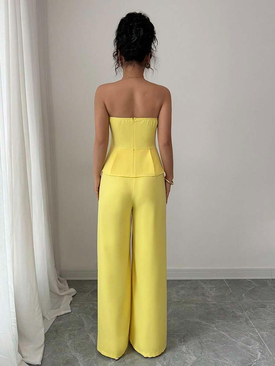 SHEIN Elenzga جمبسوت أنيق بدون أكمام بلون أصفر