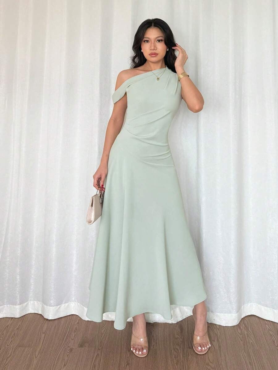 SHEIN Elenzga فستان صيفي أخضر زيتوني أنيق