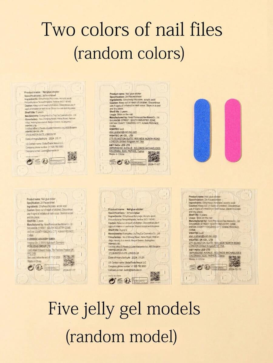 SHEIN طقم أظافر أكريليك بيضاوية – 24 قطعة وردي وبيج