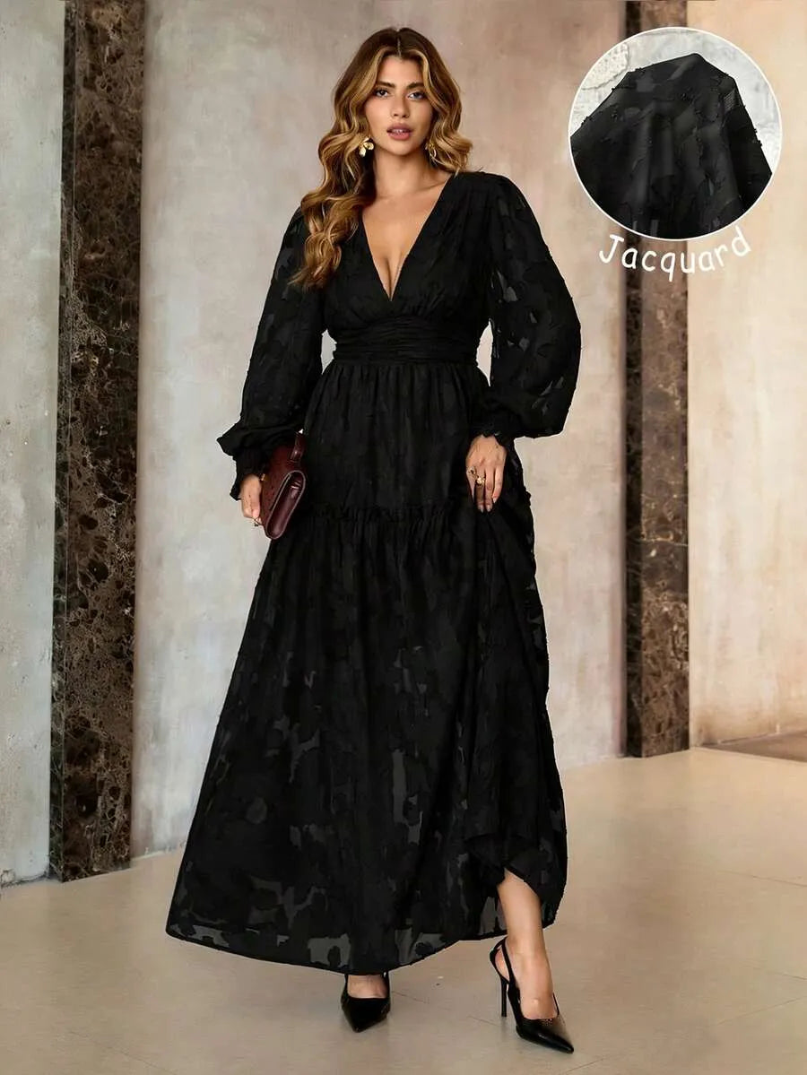 SHEIN Roveilla فستان نسائي بياقة وكشكش بلون أسود