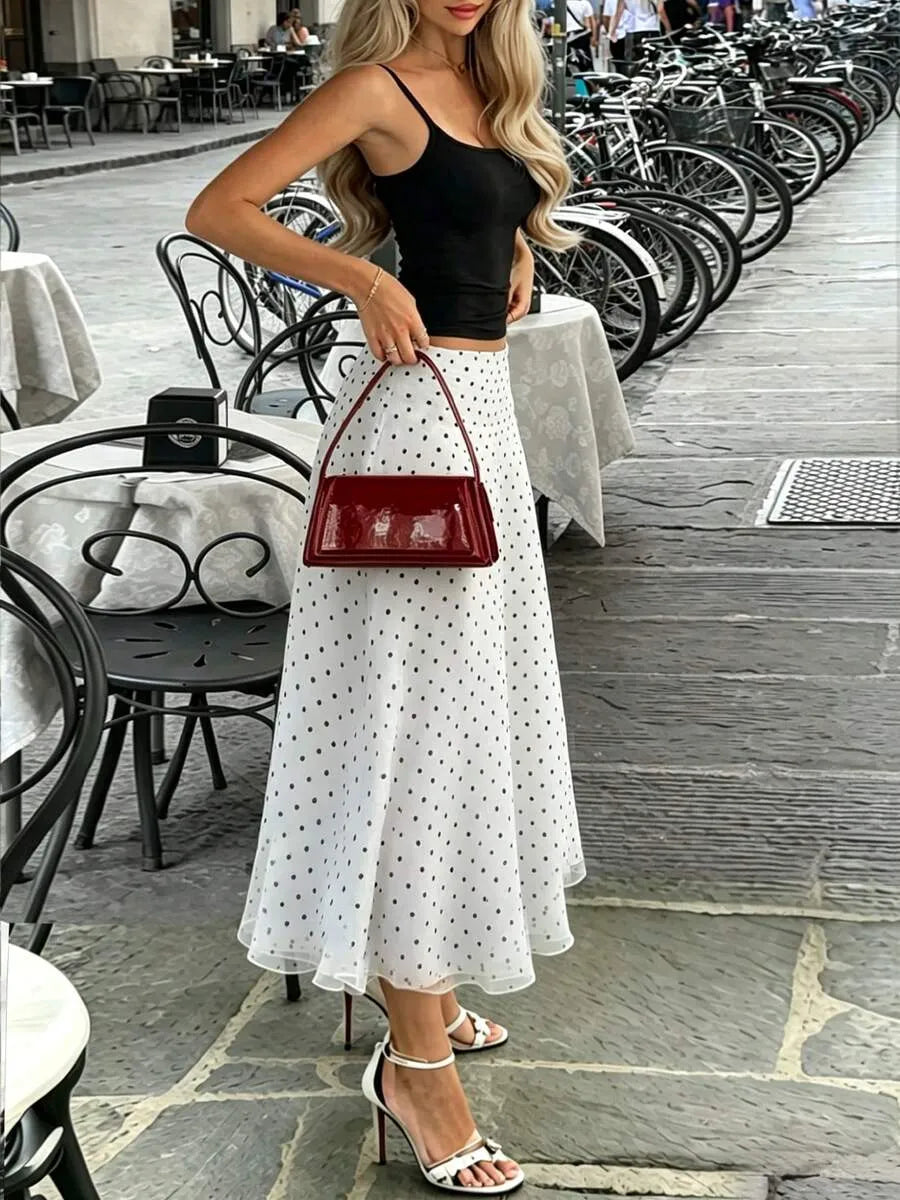 SHEIN تنورة صيفية أنيقة بطبعة النقاط