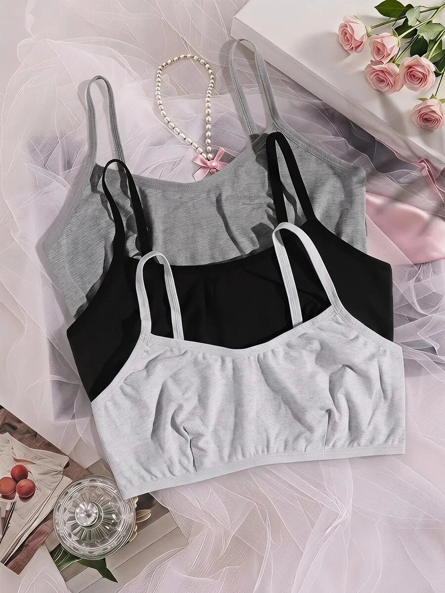 SHEIN MOD طقم 3 حمالات صدر نسائية بدون سلك ومبطنة قليلاً ومتعددة الألوان