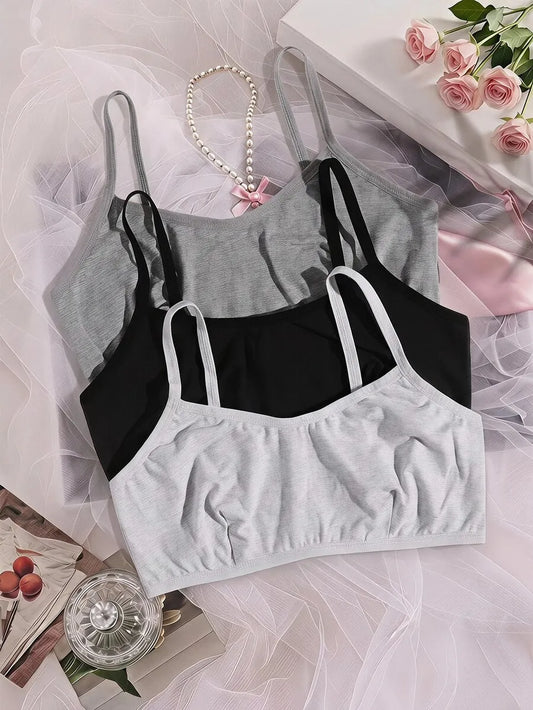 SHEIN MOD طقم 3 حمالات صدر نسائية بدون سلك ومبطنة قليلاً ومتعددة الألوان