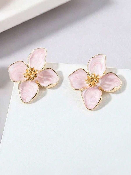 SHEIN زوج اقراط وردية بشكل زهرة رباعية