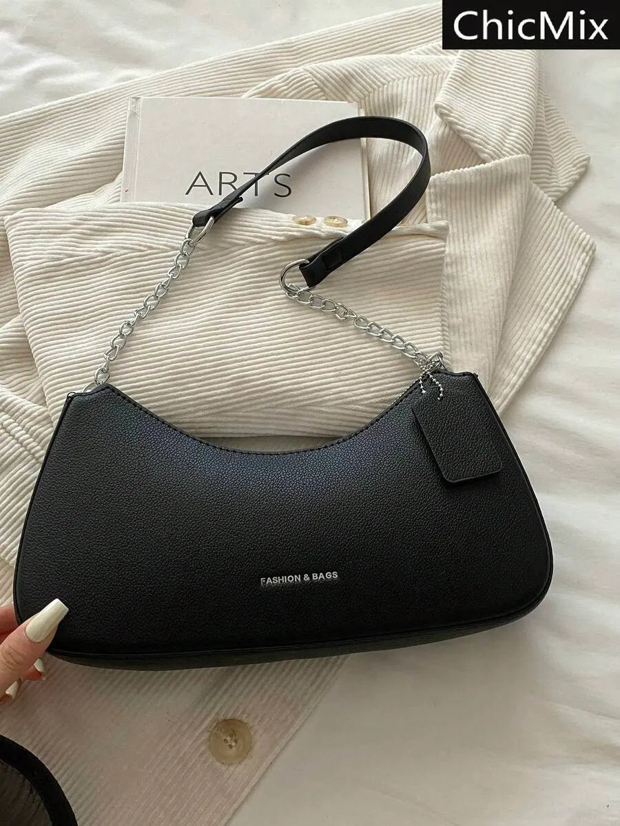 SHEIN حقيبة يد وكتف وكروس بودي نسائية بسيطة بلون موحد مع قلادة وزخرفة حرفية