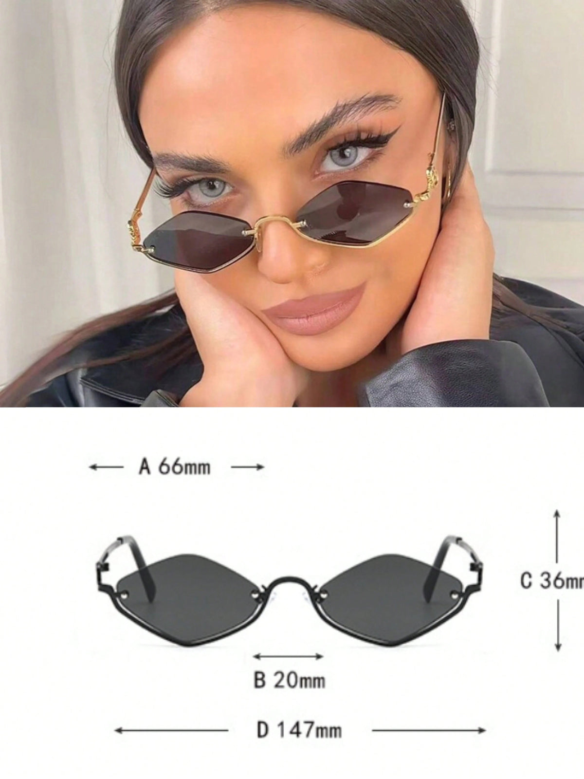 SHEIN نظارة شمس بتصميم ماسي بنص إطار ذهبي/رمادي