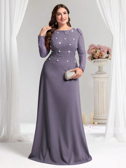 SHEIN Coutiva فستان كنزة أسود أنيق مزين بدانتيل للمقاسات الكبيرة