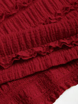SHEIN Sweetra فستان ميدي ضيق بحمالات رفيعة وياقة رسن وتفاصيل دانتيل بلون عنابي