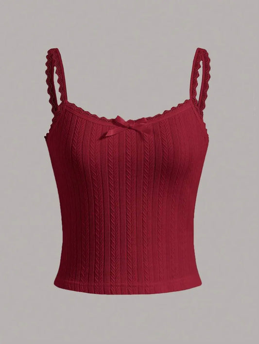 SHEIN MOD بلوزة نسائية بحمالات رفيعة وفيونكة بلون عنابي