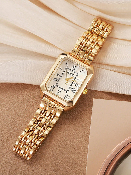 SHEIN ساعة نسائية كوارتز بإطار فولاذي مربع