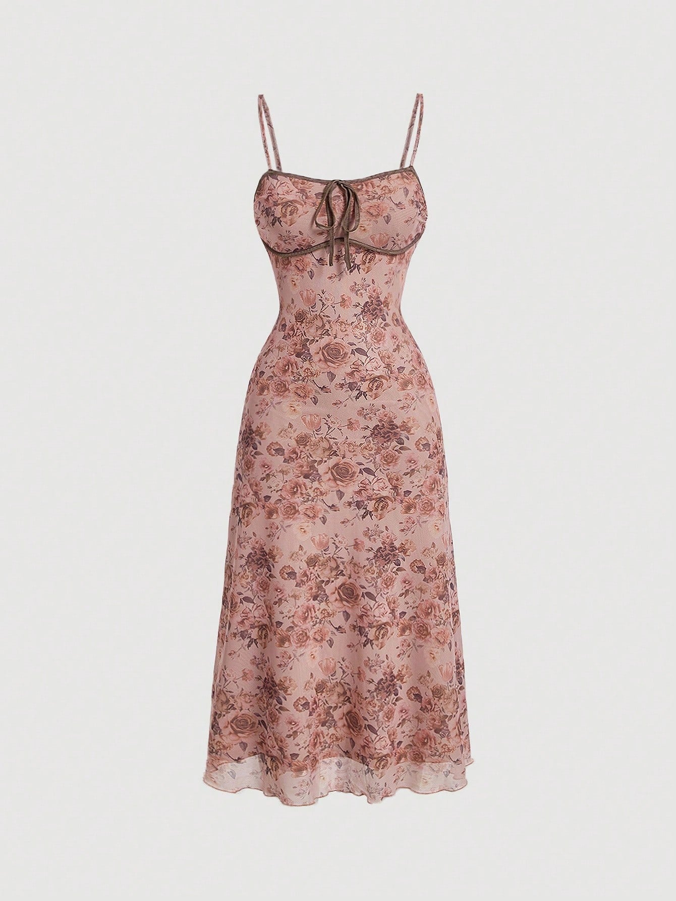 SHEIN MOD فستان ميدي مطبوع بالورود مكشوف الكتف