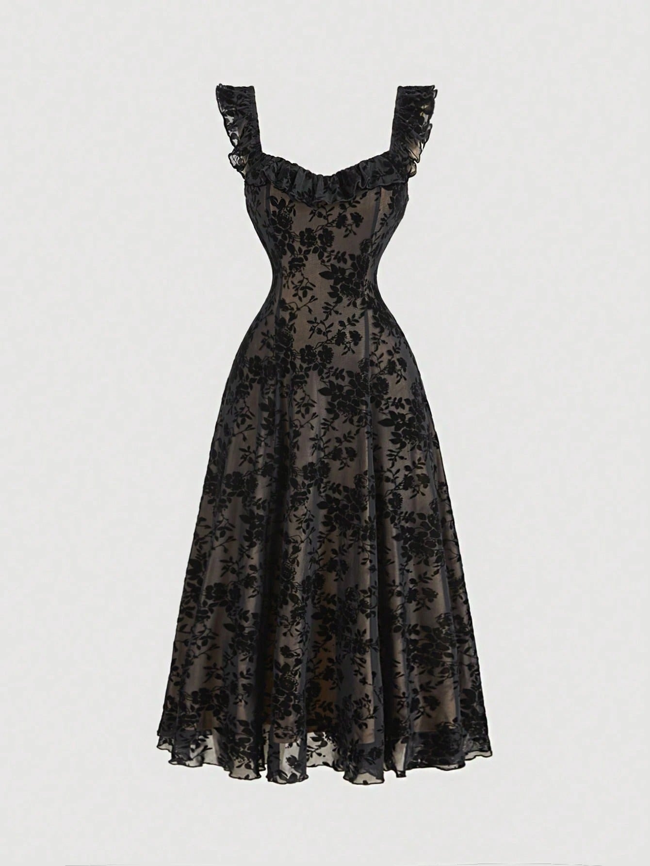 SHEIN MOD فستان نسائي مزخرف بزهور وكشكشة ودانتيل