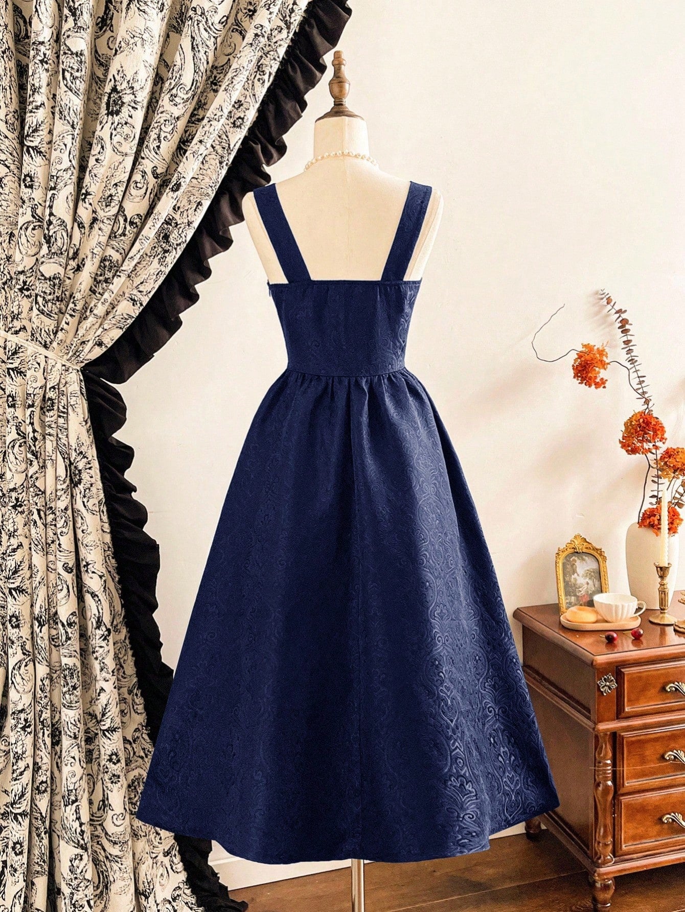 SHEIN Vintamour فستان نسائي كلاسيكي جاكار بأكمام طويلة وجيوب أنيق للحفلات