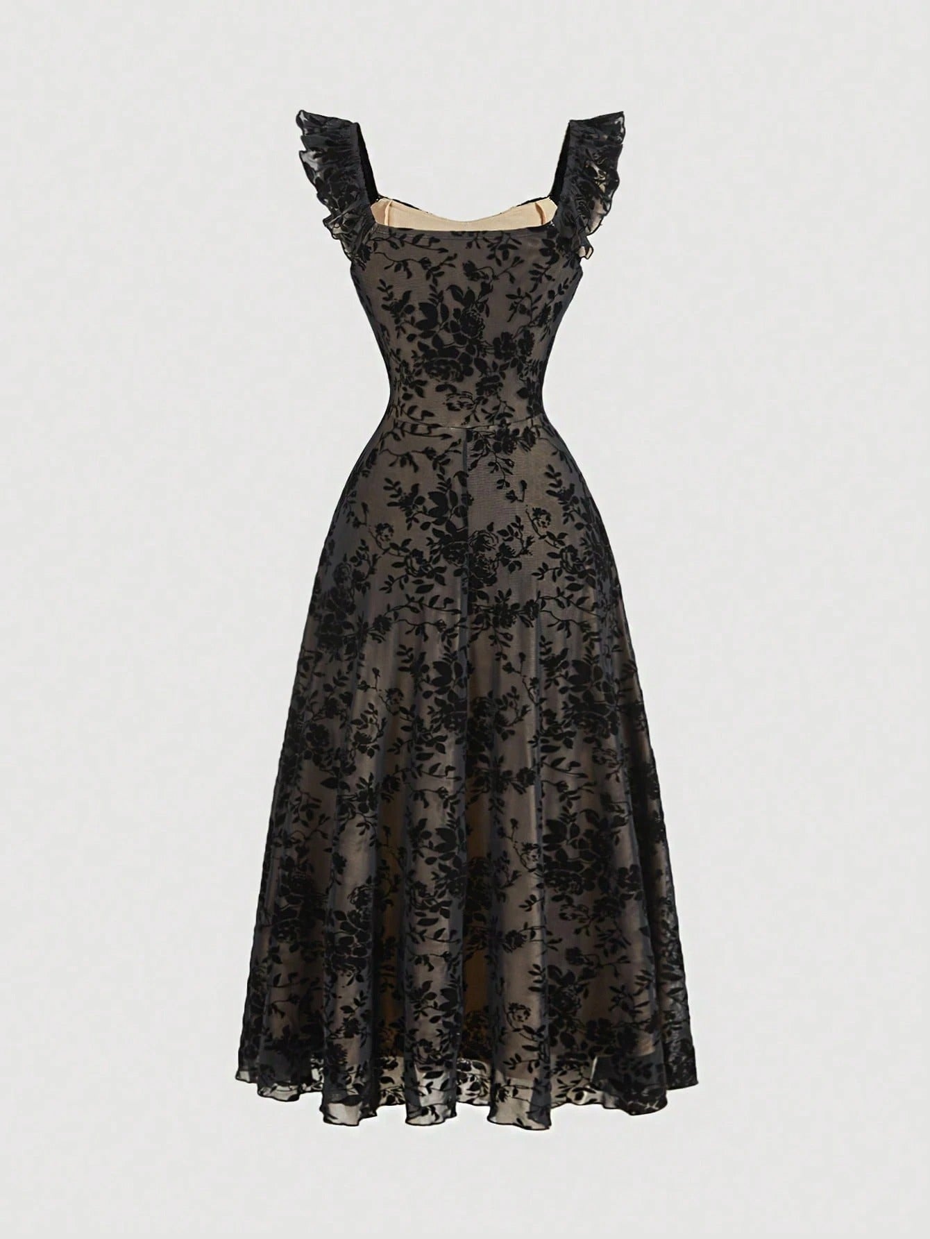 SHEIN MOD فستان نسائي مزخرف بزهور وكشكشة ودانتيل