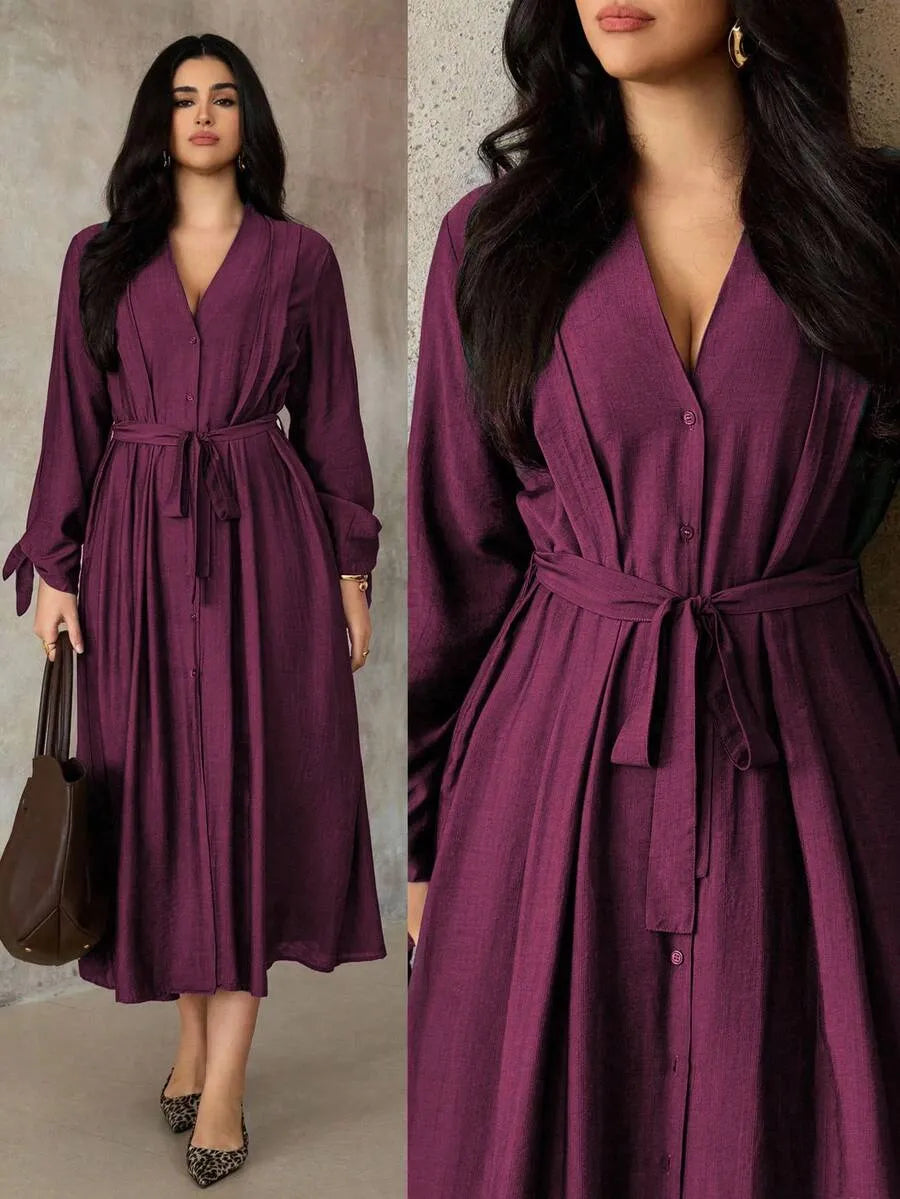 SHEIN Roveilla بلوزة نسائية بياقة وأزرار أمامية بلون كستنائي
