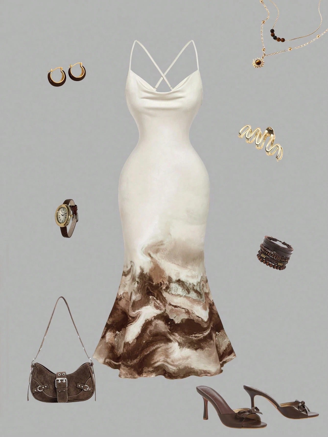 SHEIN MOD تنورة ضيقة ذيل سمكة بصبغة ربطة عنق ورقبة عميقة