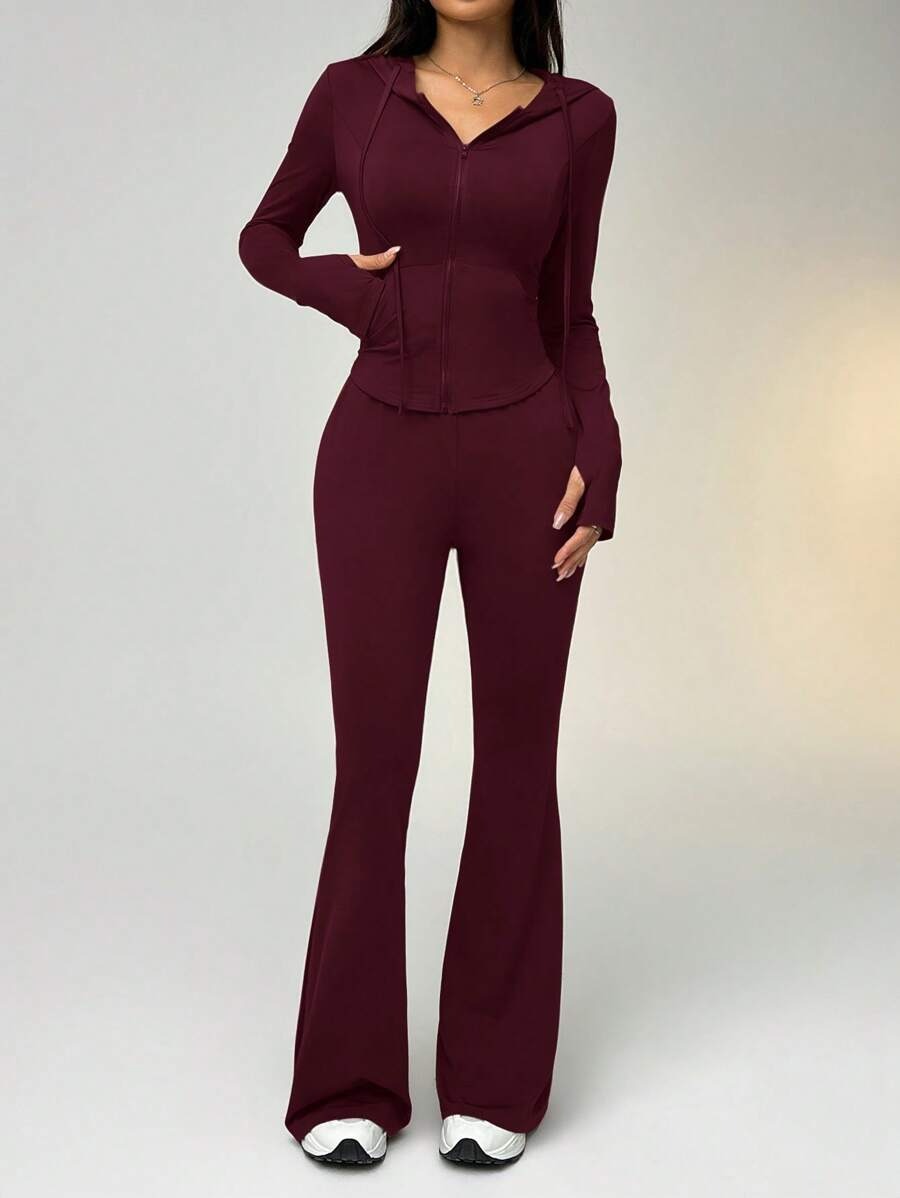 SHEIN EZwear طقم رياضي من قطعتين بلون عنابي ناعم