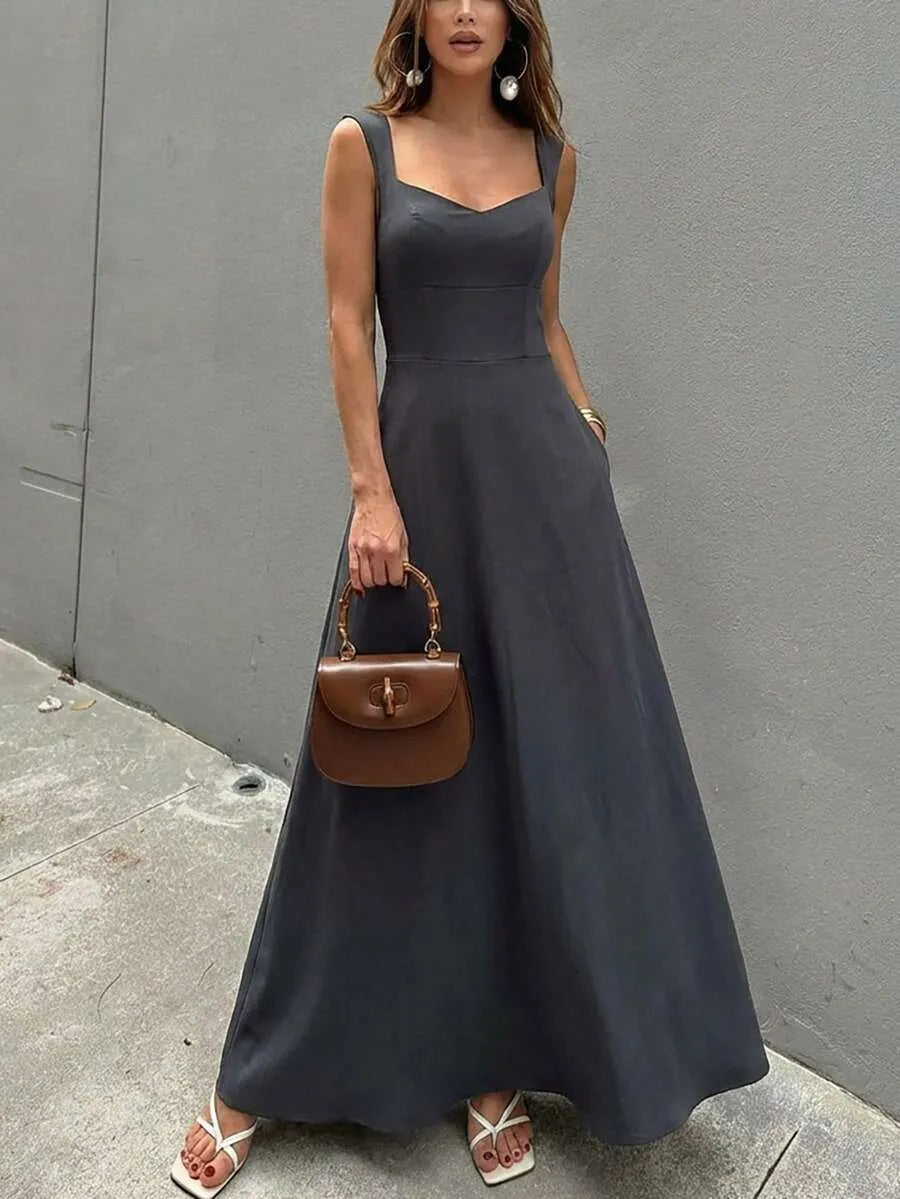 SHEIN Aloruh A-Line فستان رمادي بخصر مطوي