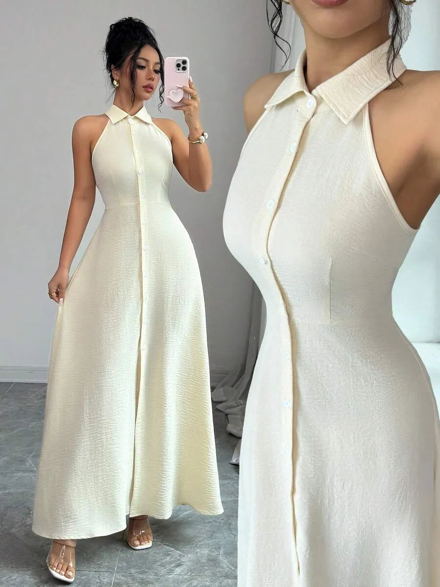 SHEIN Elenzya A فستان أنيق وخصر مربوط وأزرار وقصة
