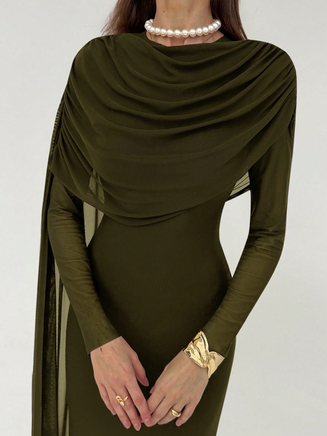 SHEIN Aloruh فستان طويل خريفي أنيق بكشكشة وربطة