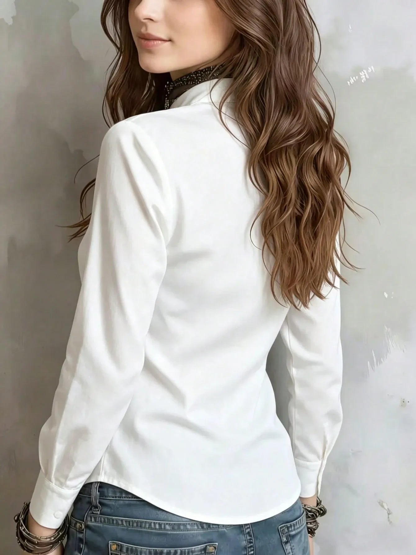 SHEIN قميص نسائي أبيض أنيق بأكمام طويلة لإطلالة رسمية ومحترفة