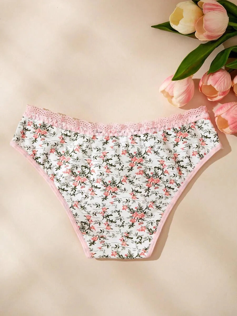 SHEIN سراويل داخلية نسائية من 5 قطع ودانتيل وفيونكة ومتعدد الألوان