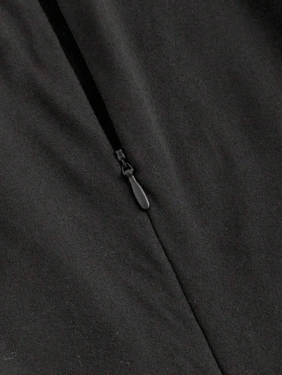 SHEIN MOD جمبسوت رمادي داكن بكشكشة جانبية وحزام خصر من