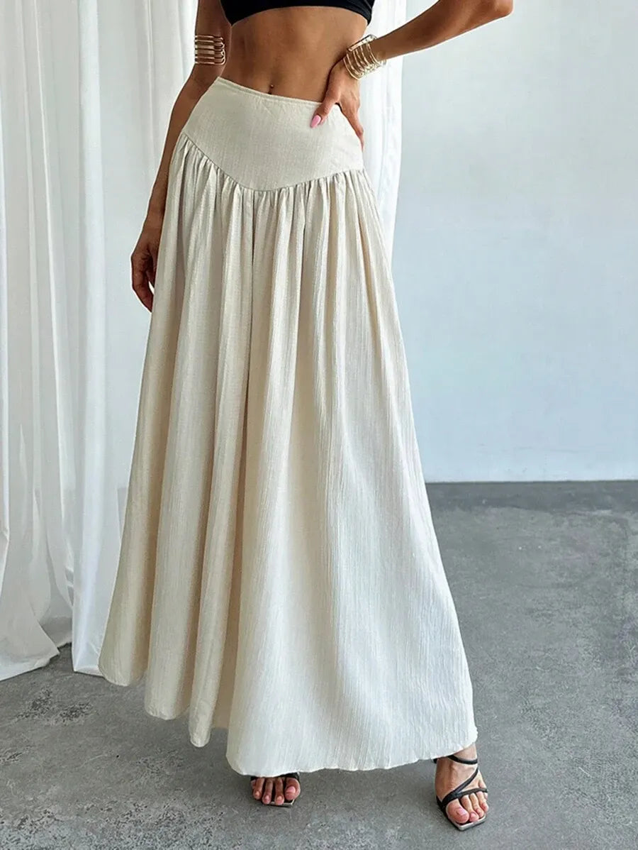 SHEIN Firerie تنورة طويلة عريضة بجيوب وتفاصيل كسرات عند الخصر من