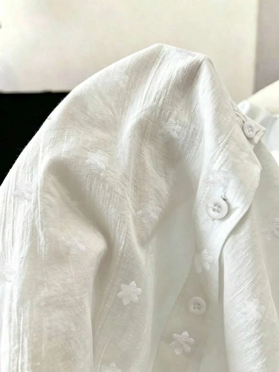 SHEIN Franclia بلوزة قطنية فضفاضة مطرزة بلون أحادي للنساء