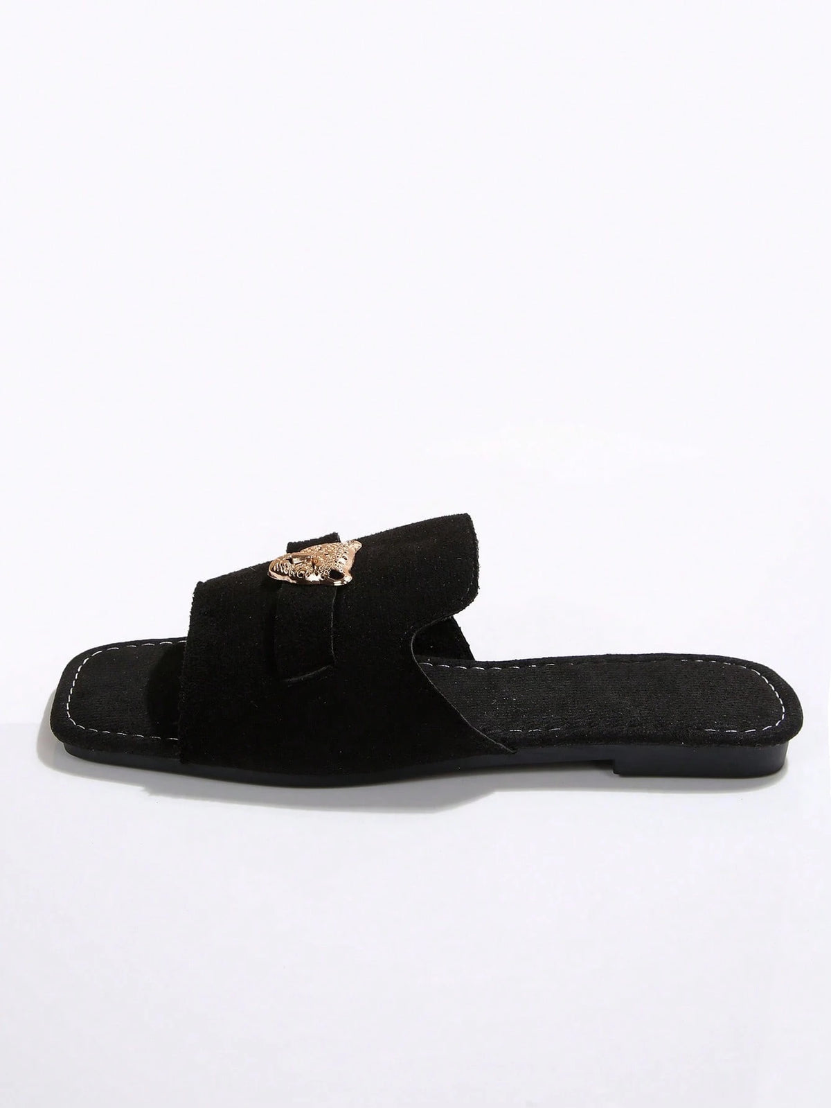 SHEIN صندل نسائي مسطح لون أسود مزين بأكسسوار