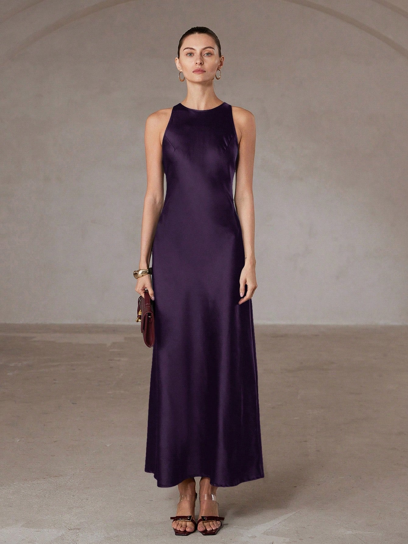 SHEIN Aveloria Modichic فستان ساتان غير متماثل بدون أكمام