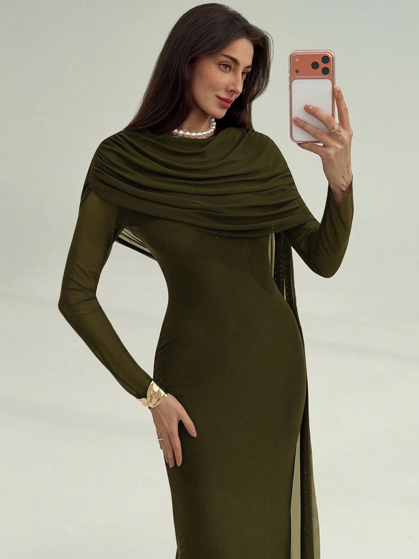 SHEIN Aloruh فستان طويل خريفي أنيق بكشكشة وربطة
