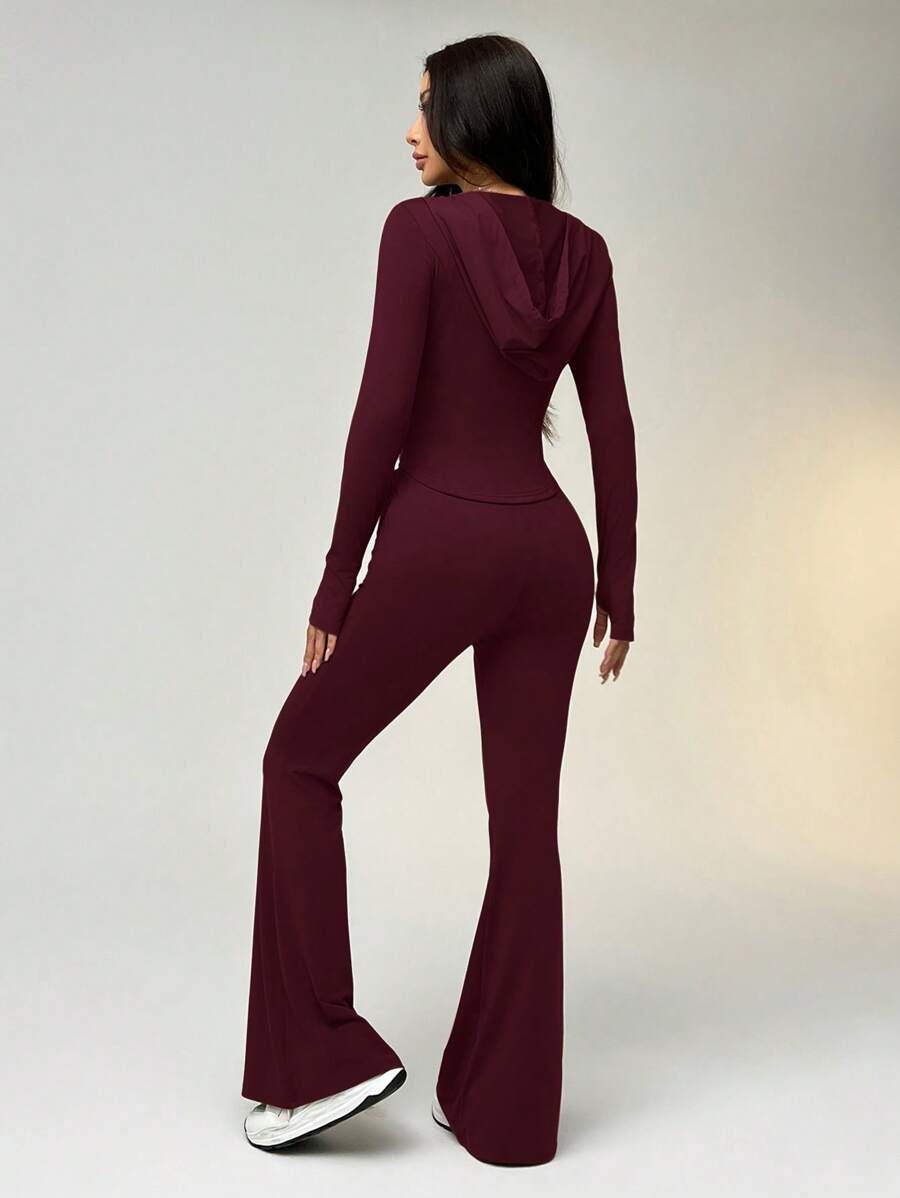 SHEIN EZwear طقم رياضي من قطعتين بلون عنابي ناعم