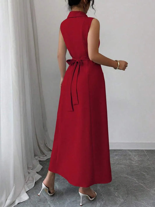 SHEIN Elenzga فستان نسائي أحمر بدون أكمام للعمل