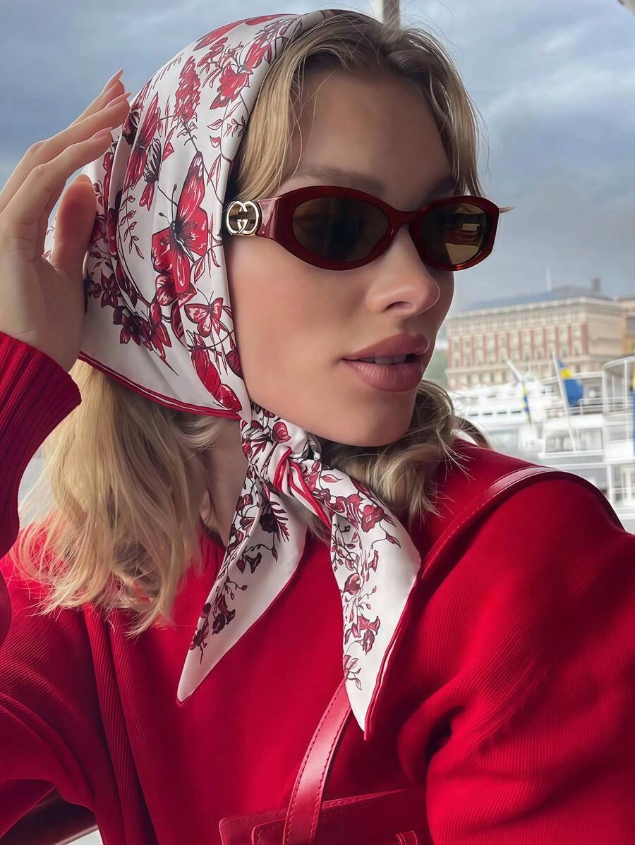 SHEIN نظارات شمس بيضاوية بلون أحمر