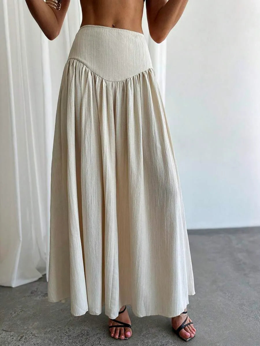 SHEIN Firerie تنورة طويلة عريضة بجيوب وتفاصيل كسرات عند الخصر من