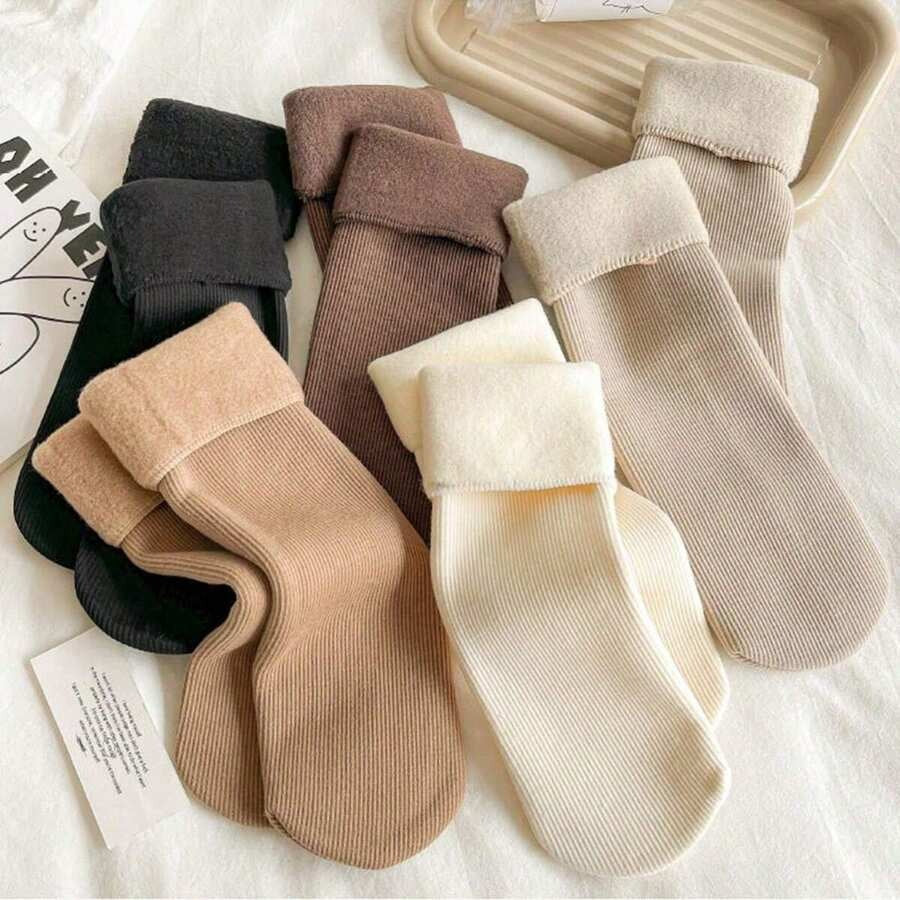 SHEIN جوارب شتوية نسائية 5 أزواج سميكة ومبطنة