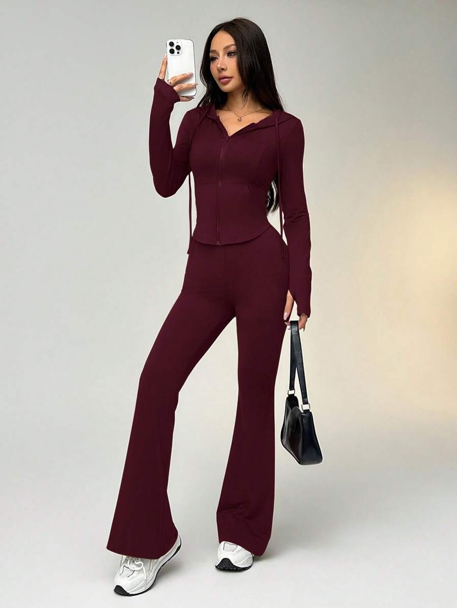 SHEIN EZwear طقم رياضي من قطعتين بلون عنابي ناعم