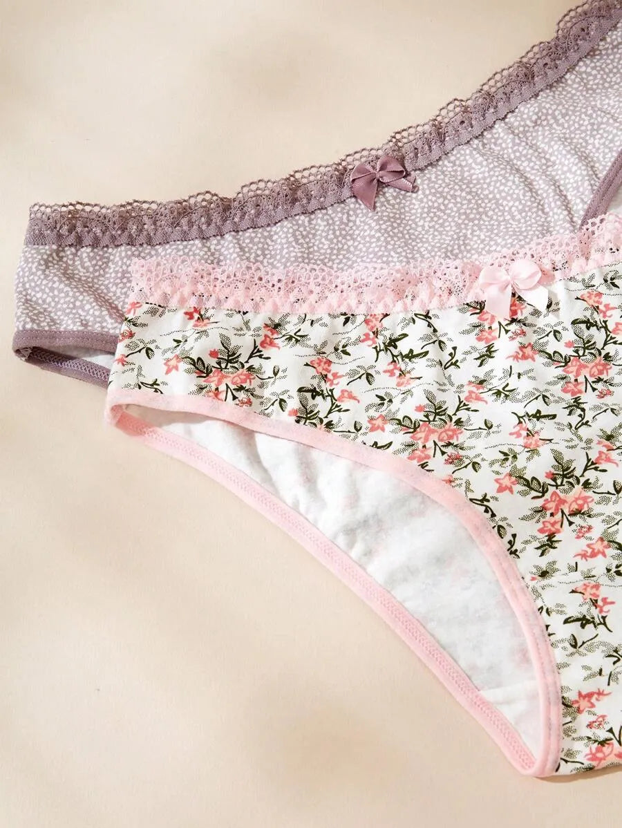 SHEIN سراويل داخلية نسائية من 5 قطع ودانتيل وفيونكة ومتعدد الألوان