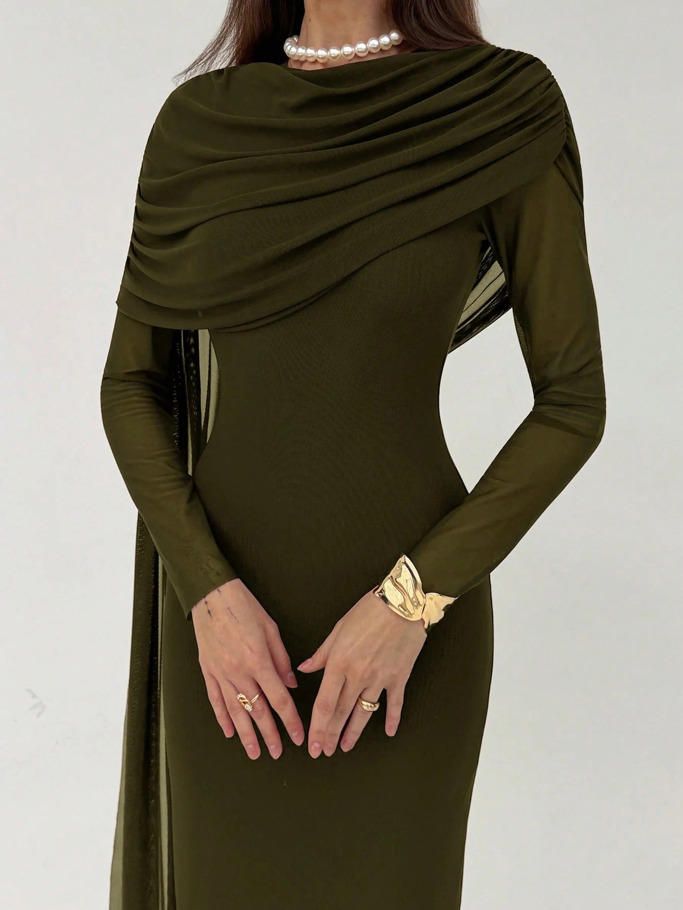 SHEIN Aloruh فستان طويل خريفي أنيق بكشكشة وربطة