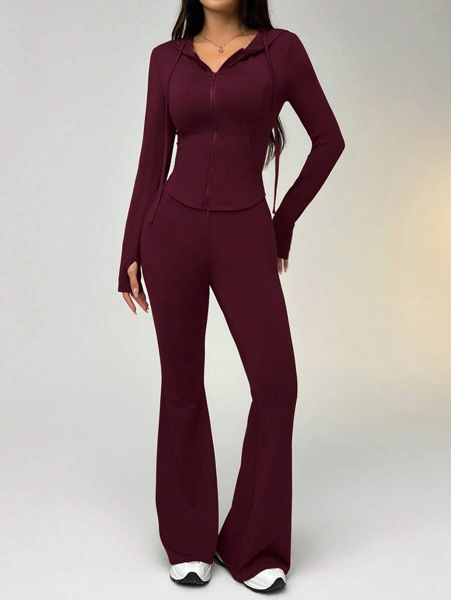 SHEIN EZwear طقم رياضي من قطعتين بلون عنابي ناعم
