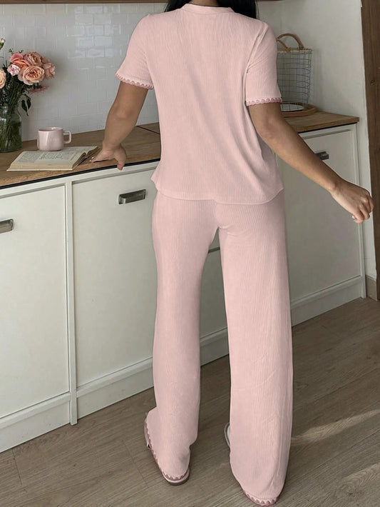 SHEIN Snug Zone طقم بيجامة نسائي قطعتين بلونين متباينين