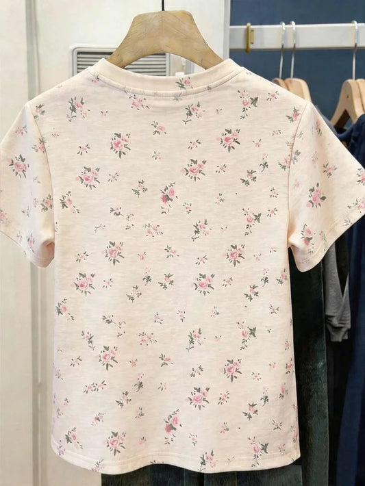 SHEIN Resyla تيشيرت نسائي بطبعة زهور ناعمة
