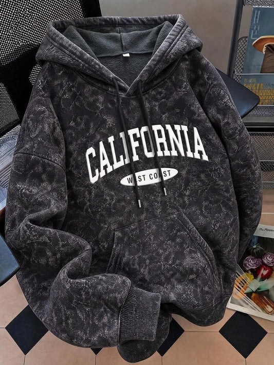 SHEIN California West Coast سويت شيرت نسائي بطبعة زهور وحروف  وجيب كنغر بلون الأسود