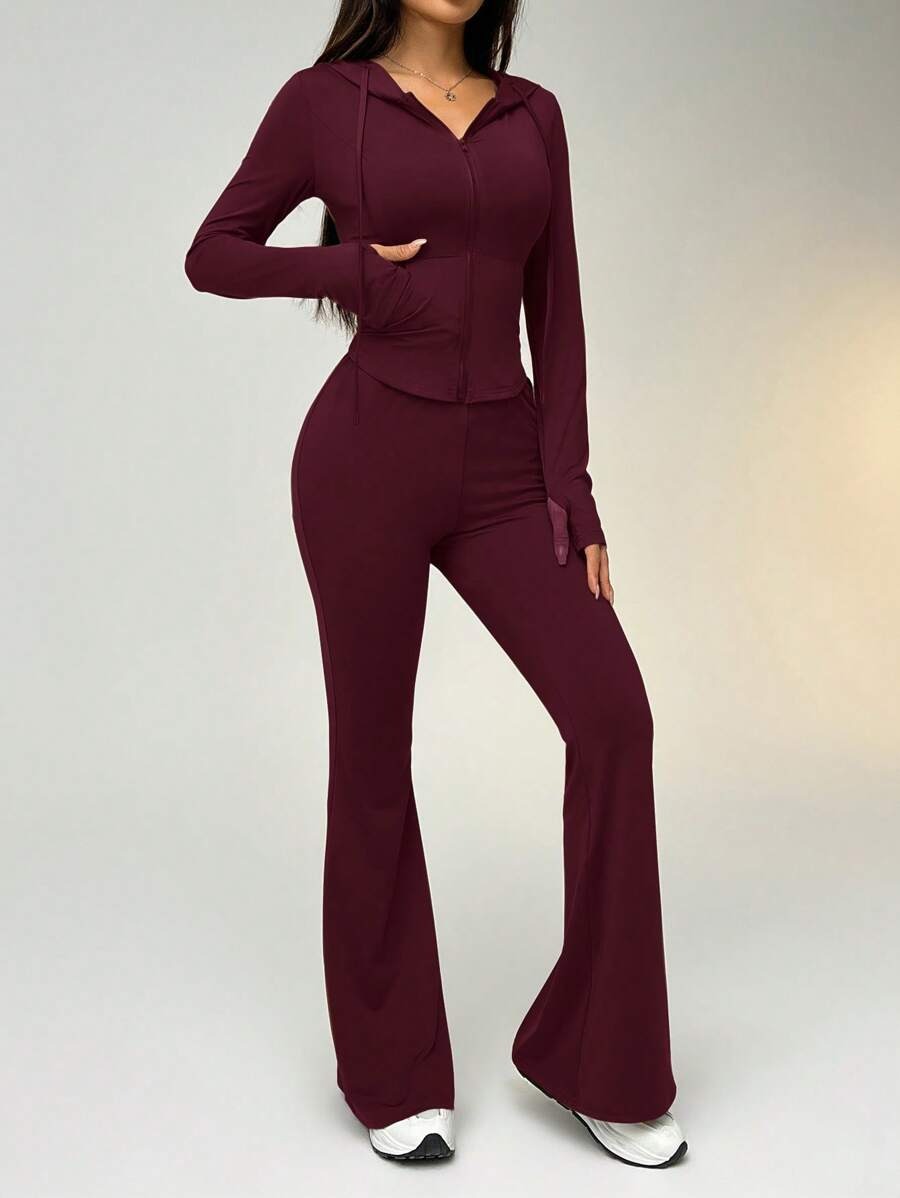SHEIN EZwear طقم رياضي من قطعتين بلون عنابي ناعم