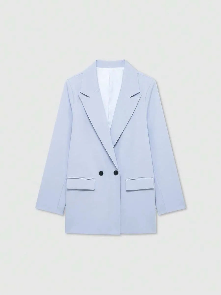 SHEIN Franclia معطف ترينش طويل بحزام خصر وياقة كلاسيكية وأزرار أمامية بلون أزرق فاتح