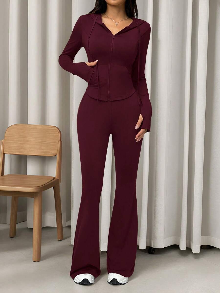 SHEIN EZwear طقم رياضي من قطعتين بلون عنابي ناعم