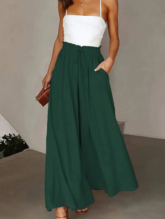 SHEIN بنطال نسائي واسع بجيوب وخصر عالٍ بلون أخضر داكن