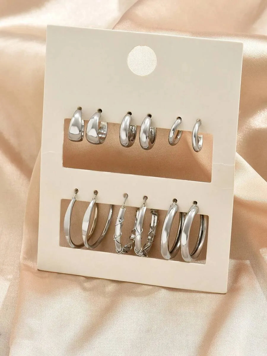 SHEIN أقراط نسائية 12 قطعة بتصميم هندسي بلون فضي